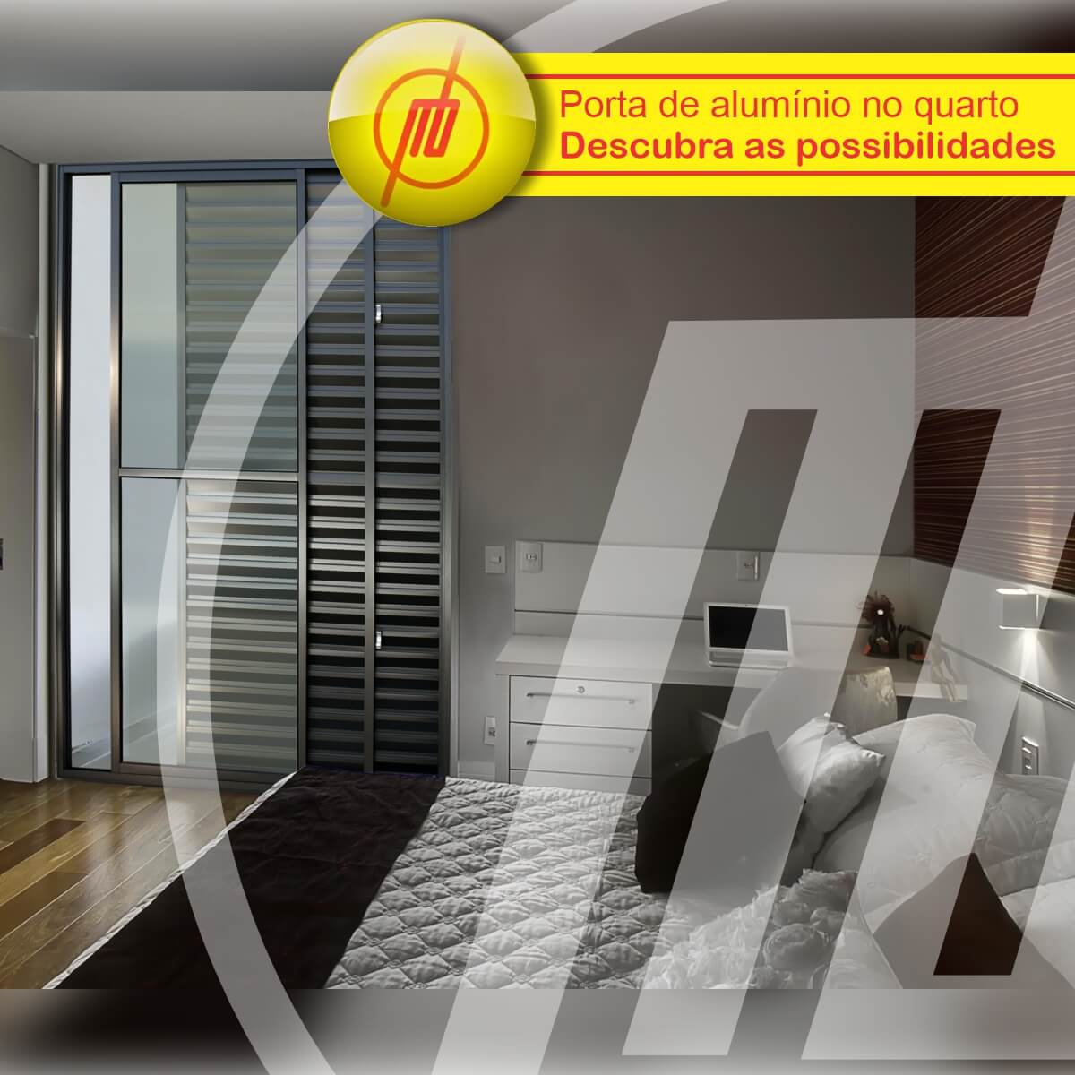 Porta Balcão Aluminio Preto em quarto
