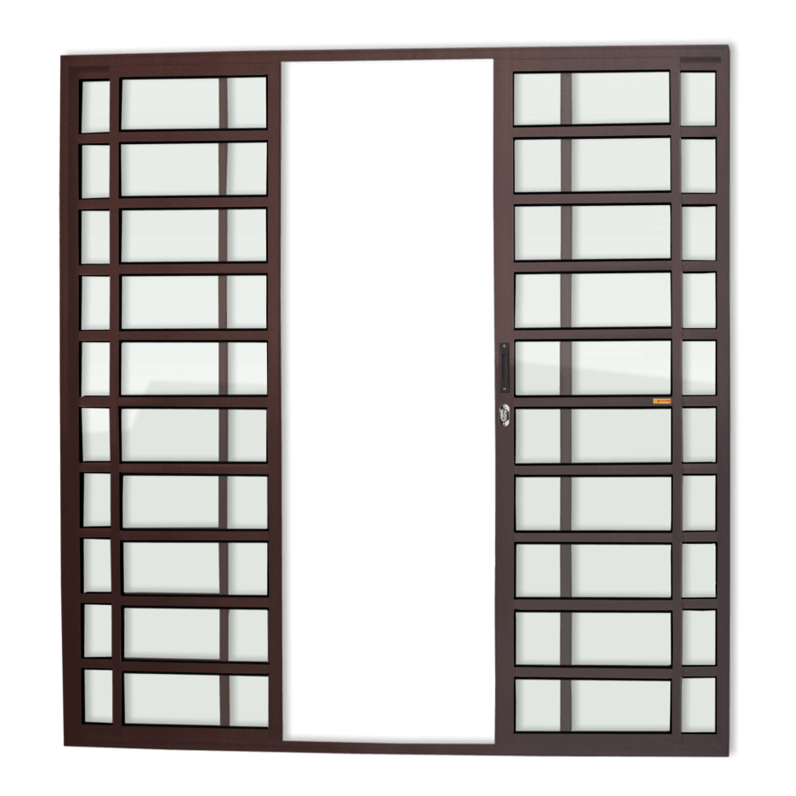 Porta Correr c/travessas de Alumínio 4 Folhas Corten