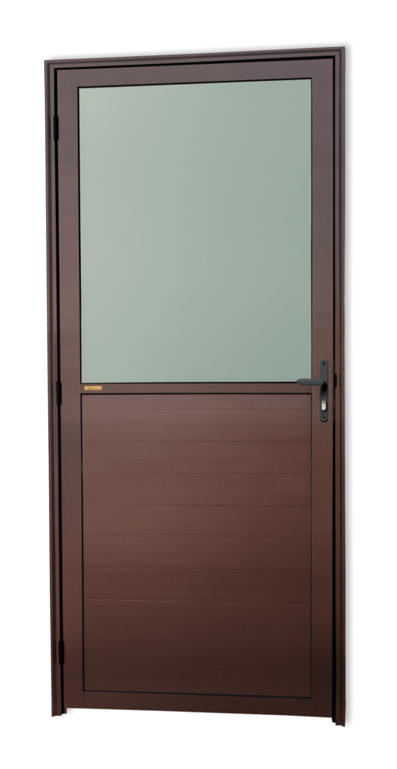 Porta de Alumínio Meia Lambril meia Vidrão Linha Super-25 Corten