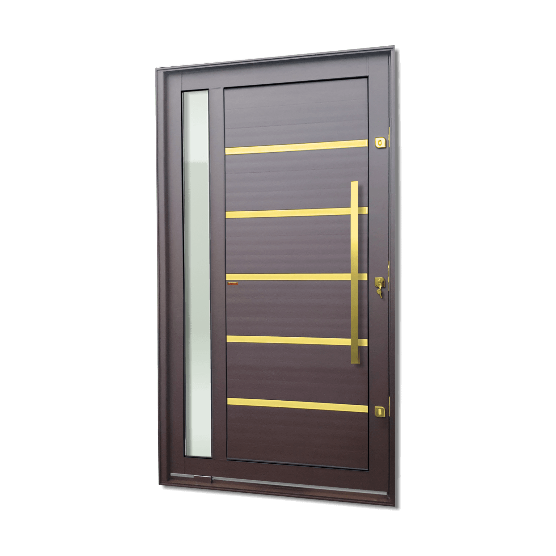 Porta Pivotante de Alumínio Miraggio c/Puxador Linha Elite Corten Dourado