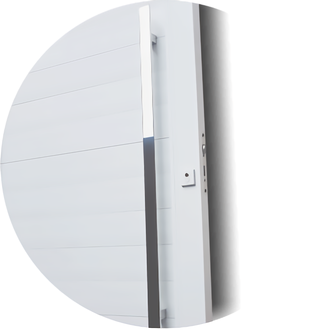 detalhe do puxador da porta pivotante lambril e visione PVC