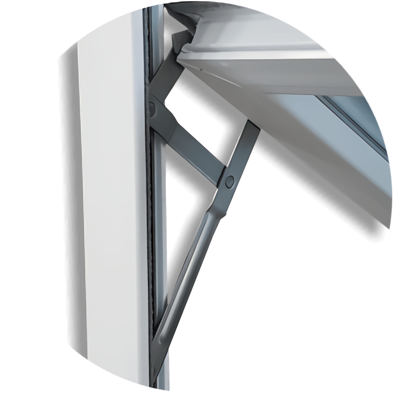 detalhe do mecanismo deslizante articulado de inox dos maxim-ares de PVC