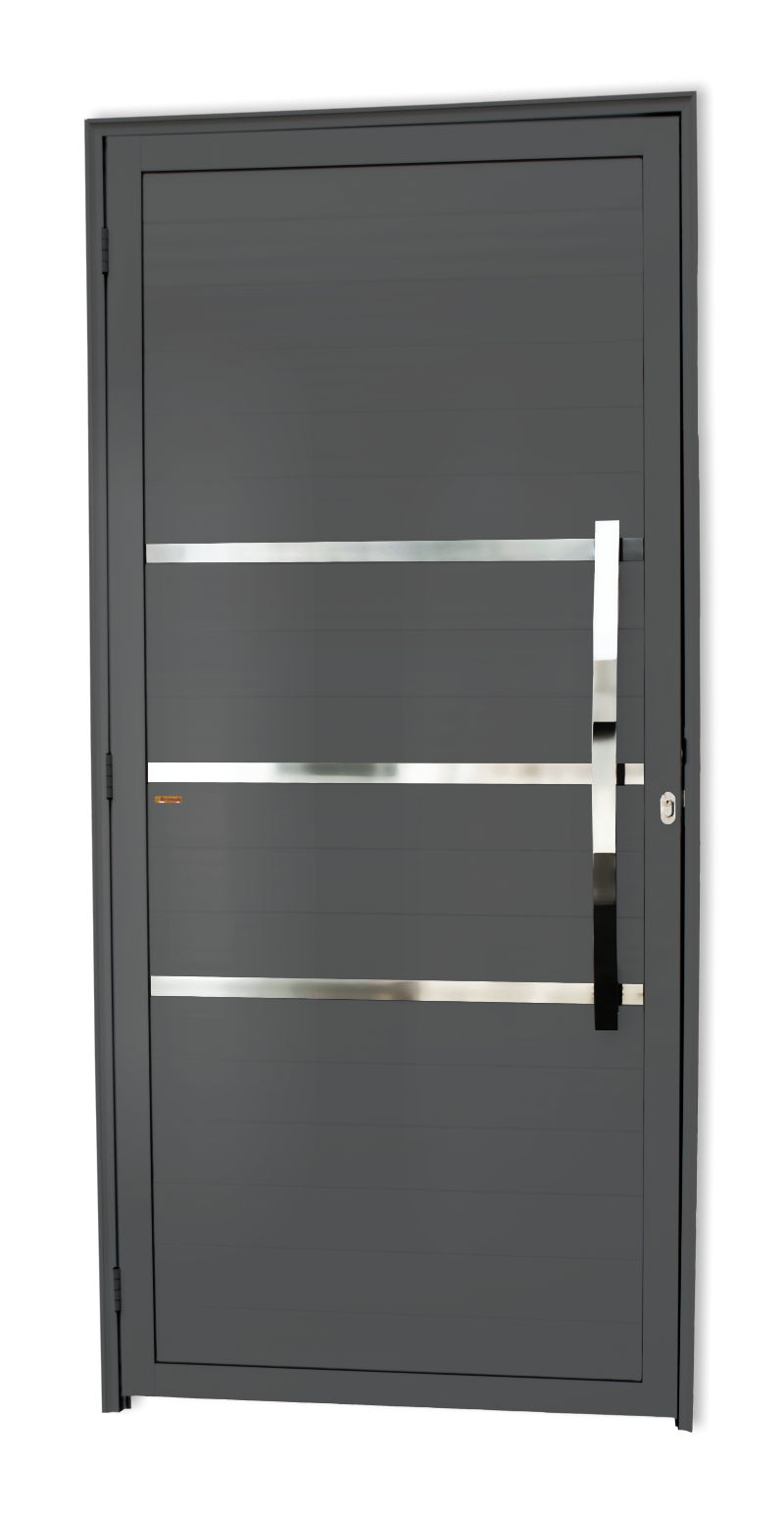 Porta de Alumínio Evolution c/Puxador Linha Super-25 Cinza