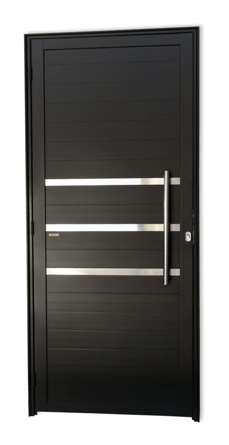 Porta de Alumínio Lambril c/Friso c/Puxador Linha Super-25 Preto
