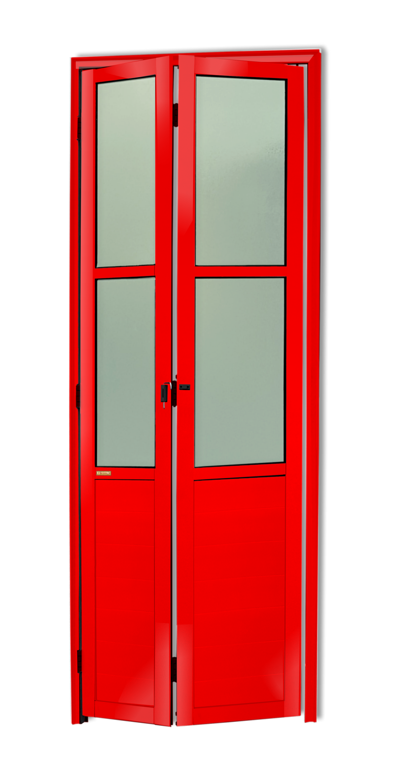 Porta de Alumínio Camarão com vidros Linha L-25 Vermelho