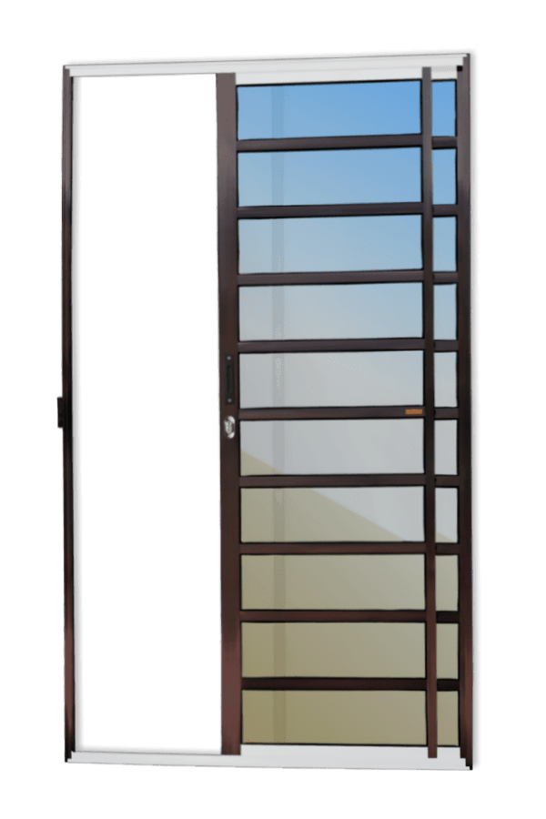 Porta Correr c/travessas de Alumínio 2 Folhas Mix Corten