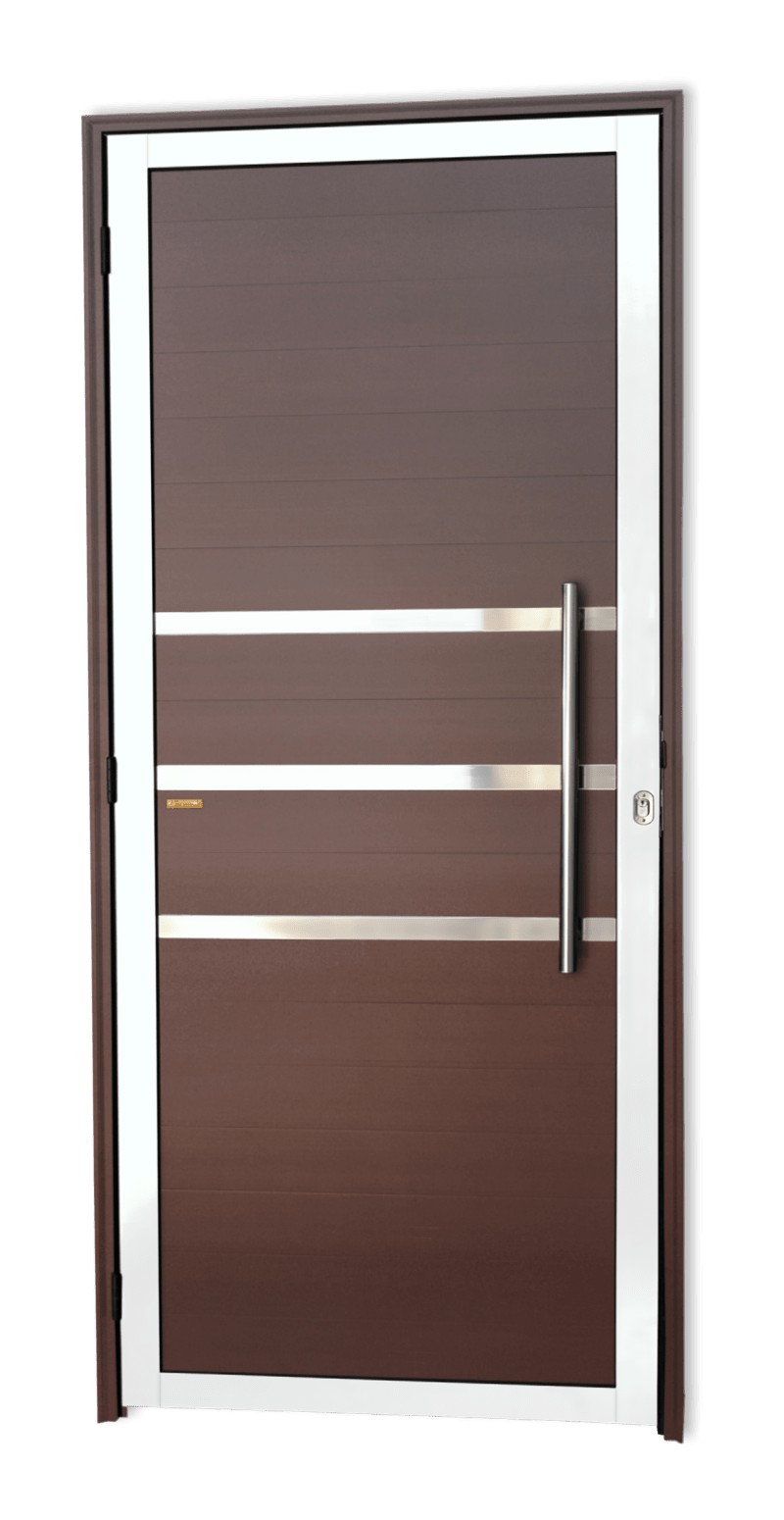 Porta de Alumínio Lambril c/Friso c/Puxador Linha Super-25 Mix Corten