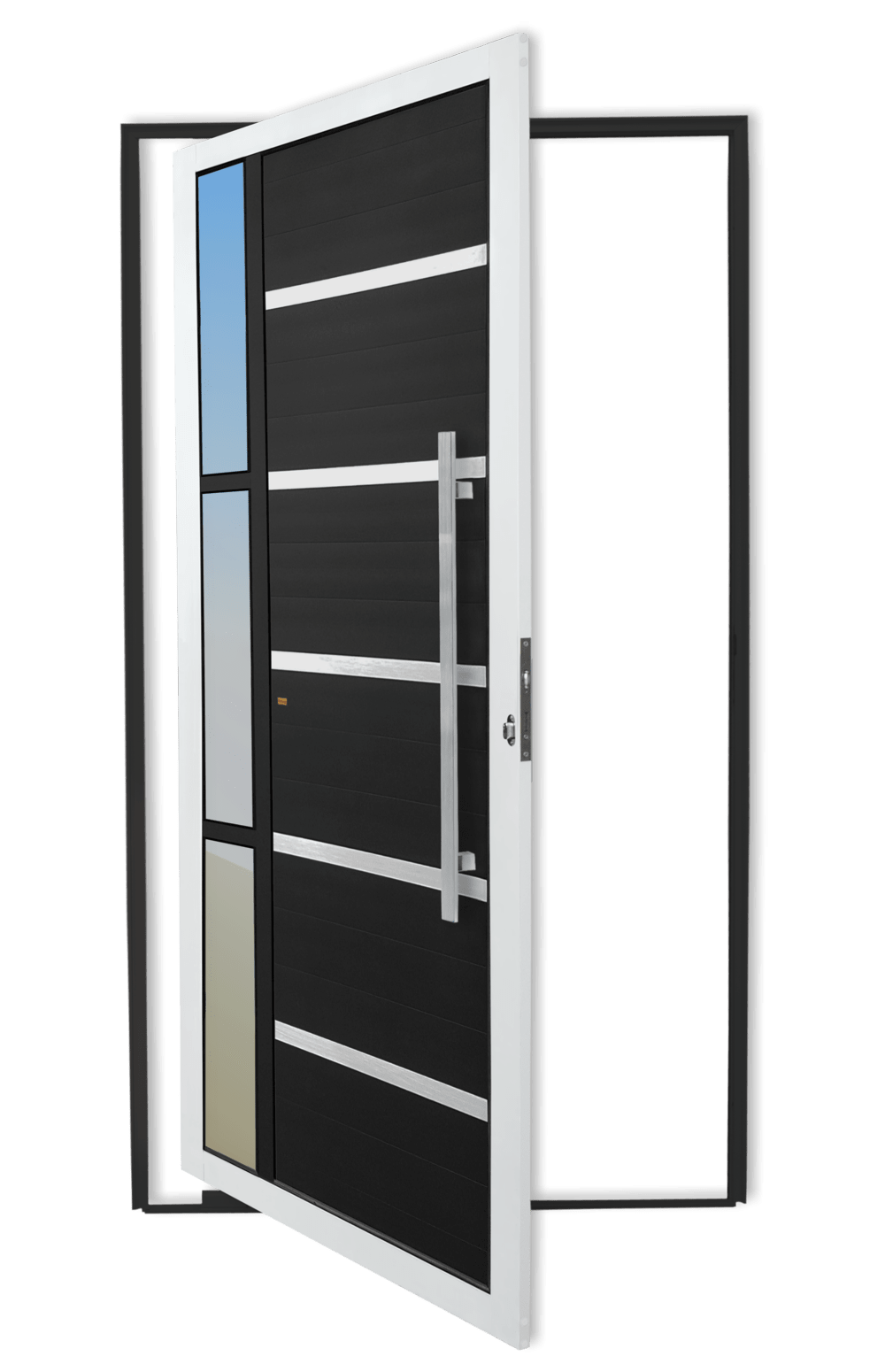 Porta Pivotante de Alumínio Miraggio c/Puxador Linha Super-25 Mix Preto