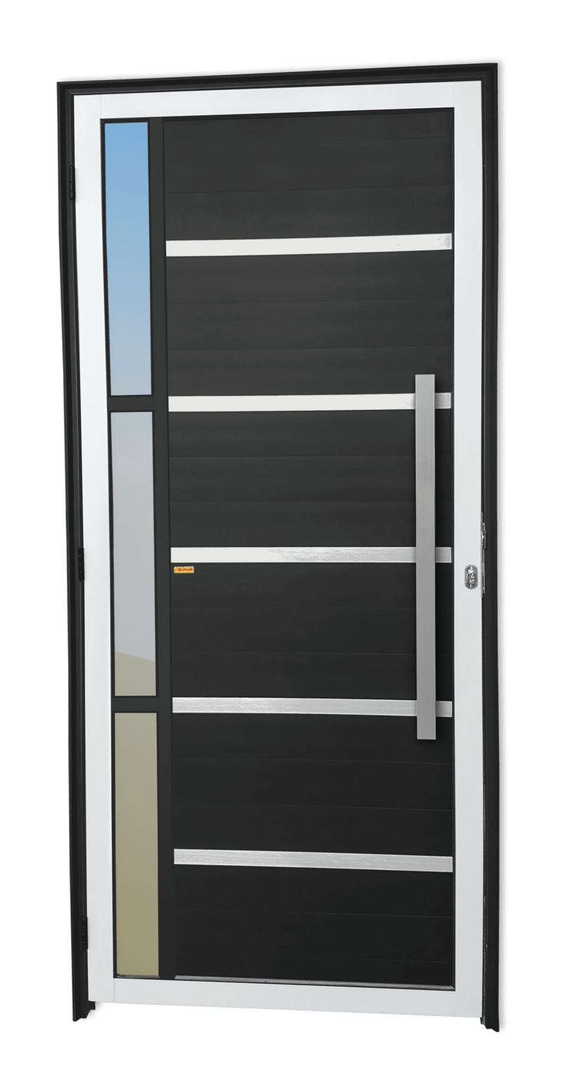 Porta de Alumínio Miraggio c/Puxador Linha Super-25 Mix Preto